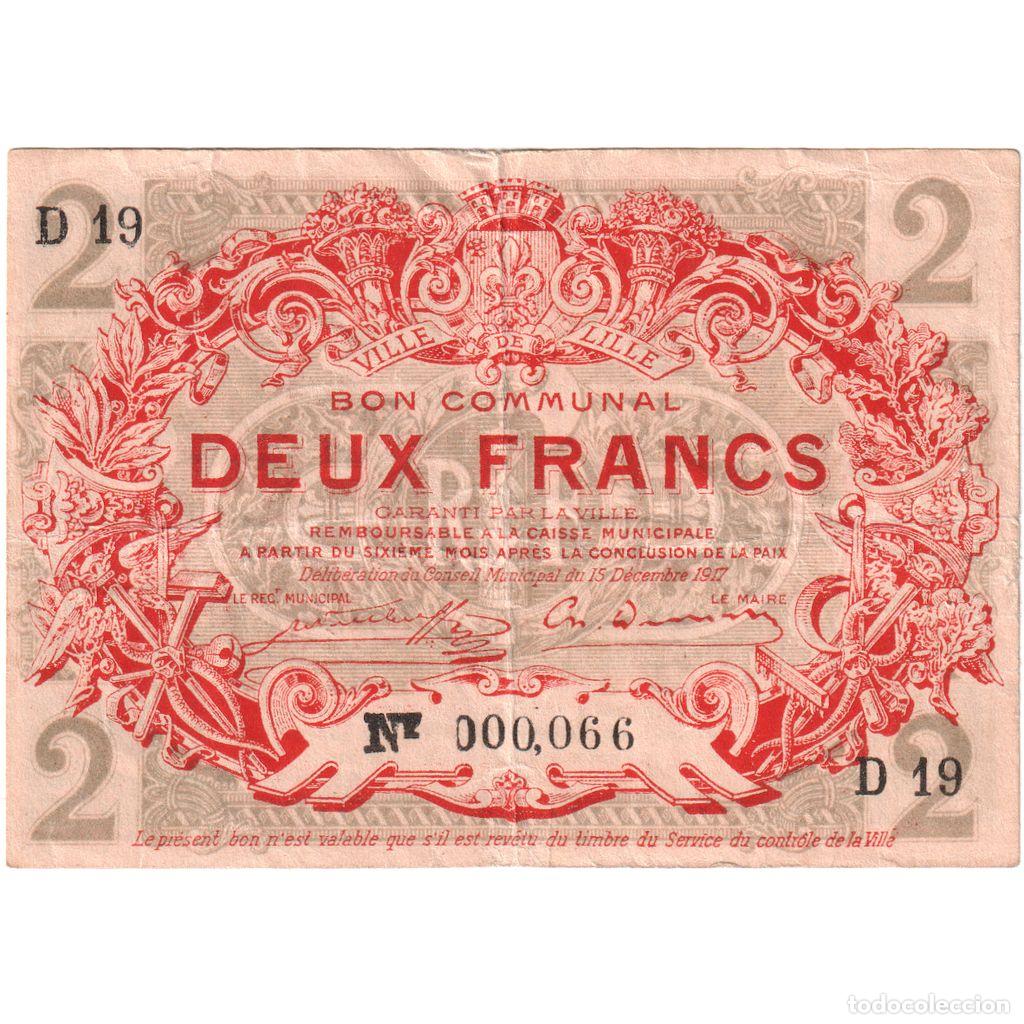 Billetes extranjeros: [#337111] Francia, Lille, 2 Francs, 1917-12-15, D19, BC+, Pirot:59-1639