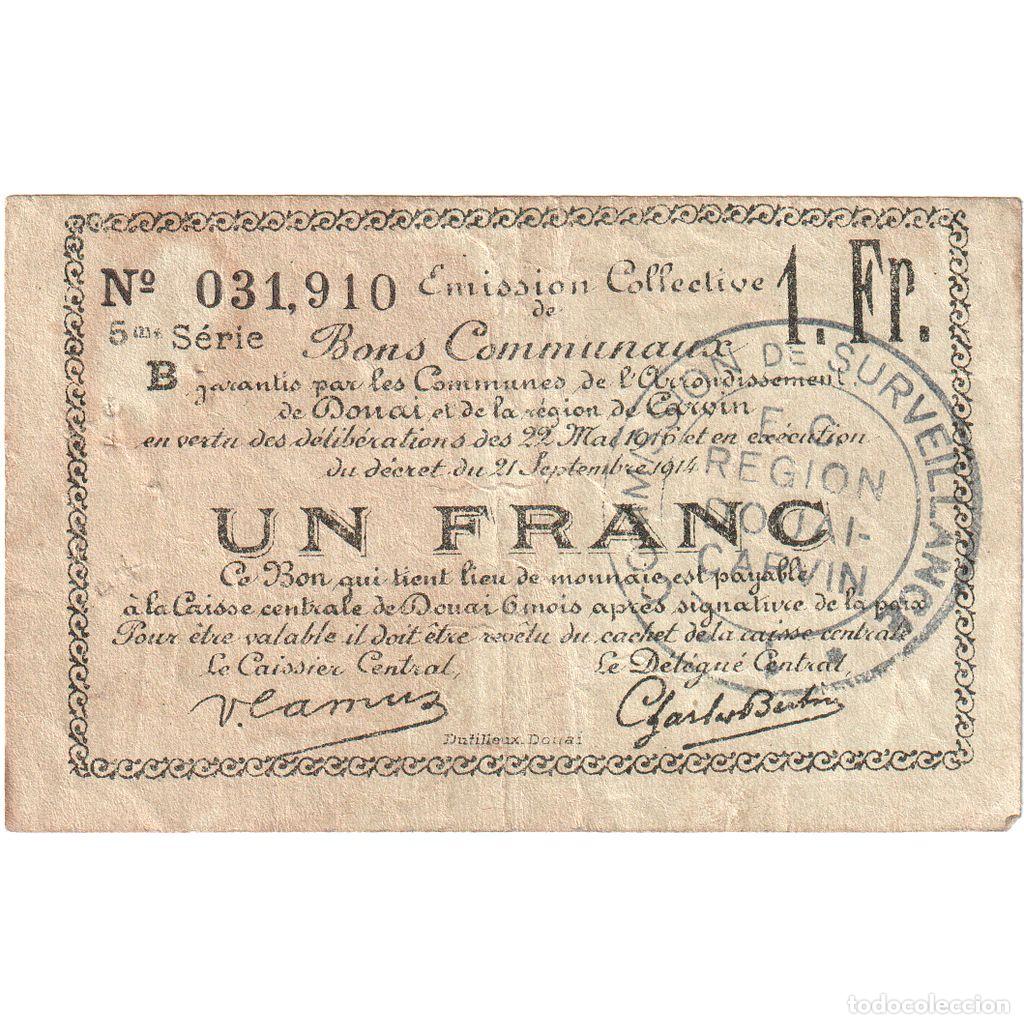 Billetes extranjeros: [#337120] Francia, Douai, 1 Franc, 1916-05-22, S&eacute;rie B, RC+