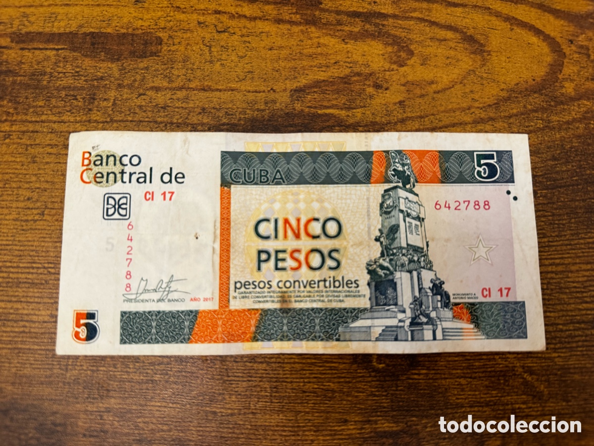 Billetes extranjeros: Billete de 5 pesos Convertibles CUC Cuba 2017. Circulado