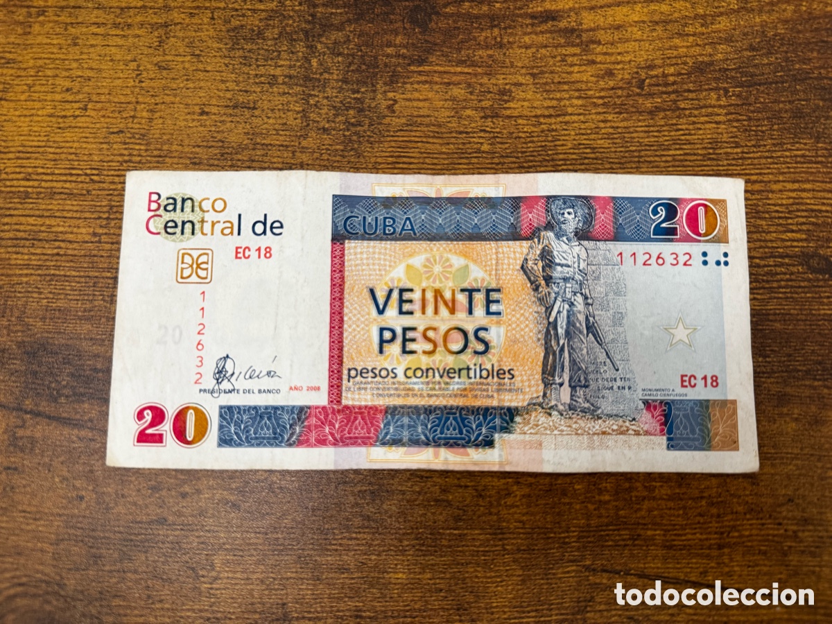 Billetes extranjeros: Billete de 20 pesos Convertibles CUC Cuba 2008. Circulado