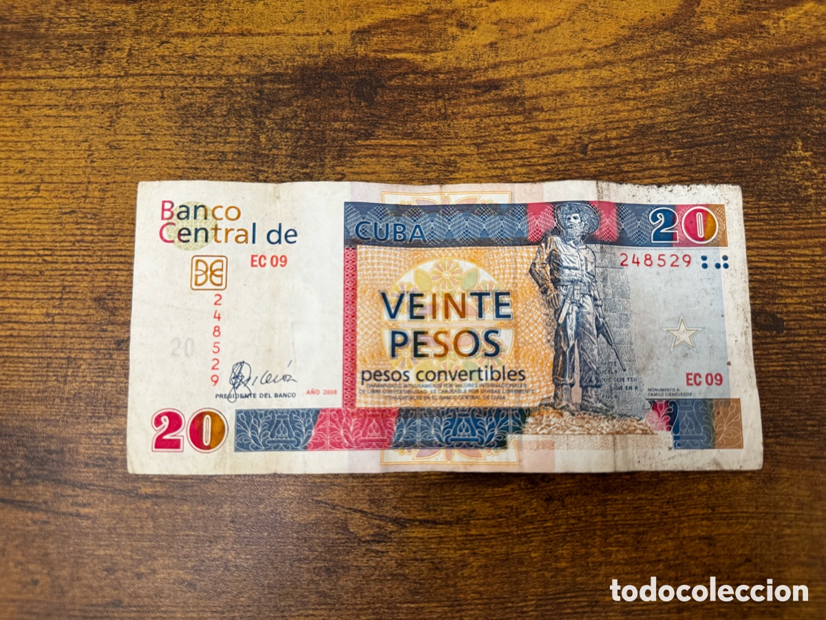 Billetes extranjeros: Billete de 20 pesos Convertibles CUC Cuba 2008. Circulado