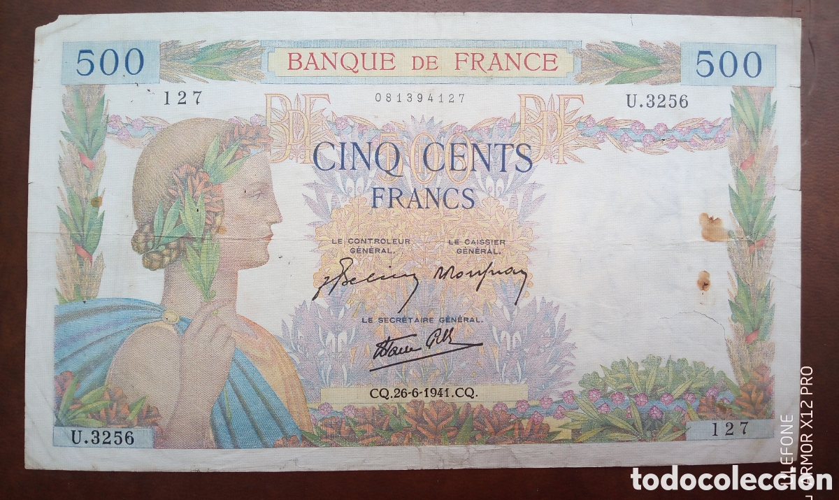 Billetes extranjeros: Francia - 500 Francos 26-6-1941 127 U.3256 - Rc-