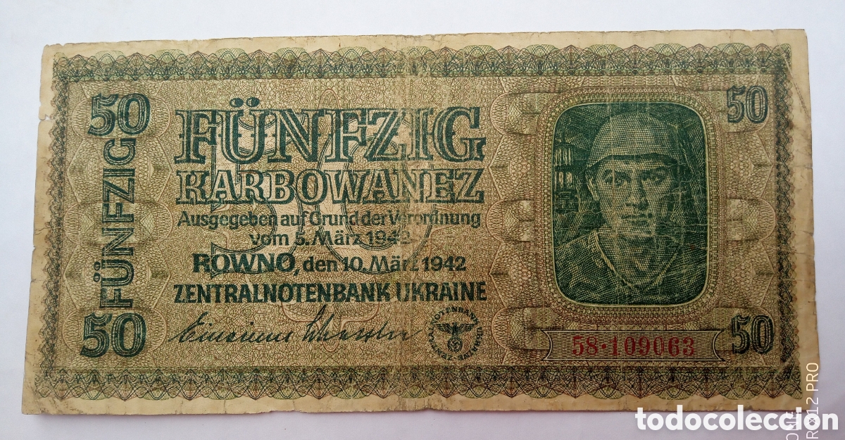 Billetes extranjeros: Ucrania - 50 Karbiwanez 1942 - ocupaci&oacute;n Alemana - Rc-