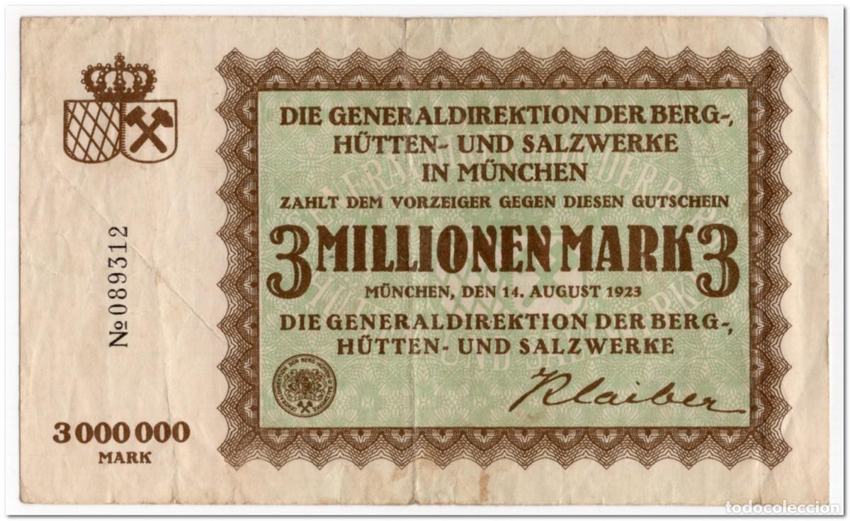 Billetes extranjeros: GERMANY,MUNCHEN,3 MILLION MARK,1923,VF
