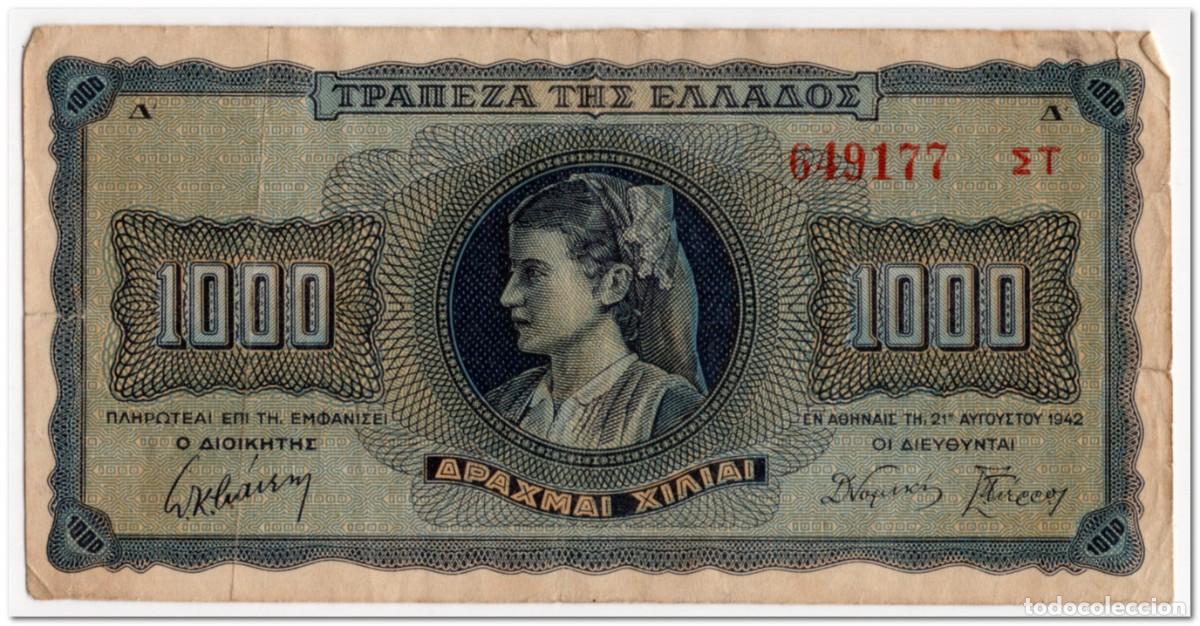 Billetes extranjeros: GREECE,1000 DRACHMAI,1942,P.118,FINE