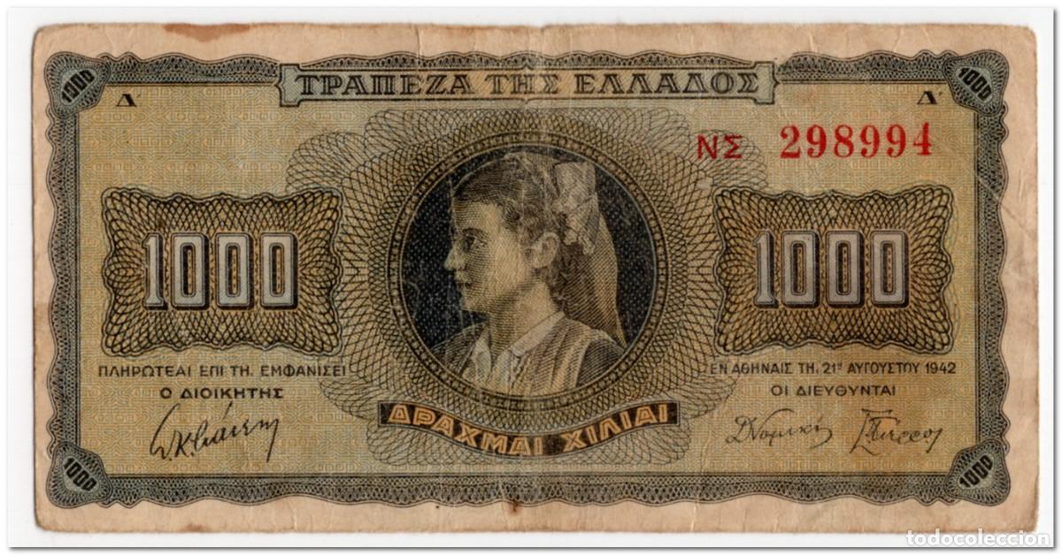 Billetes extranjeros: GREECE,1000 DRACHMAI,1942,P.118,FINE