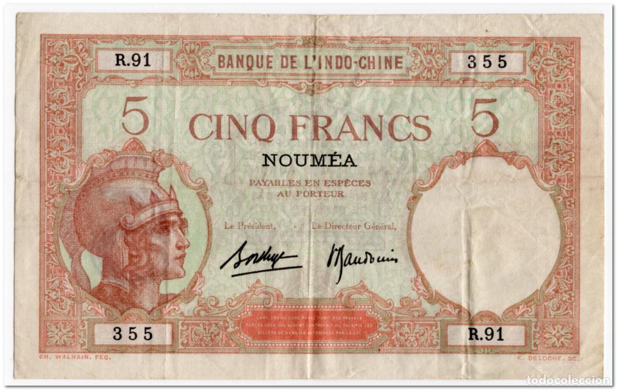 Billetes extranjeros: NEW CALEDONIA,NOUMEA,5 FRANCS,1926,P.36b,VF