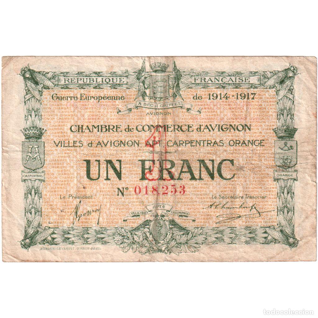 Billetes extranjeros: [#337124] Francia, AVIGNON, 1 Franc, 1915-08-11, 018253, BC