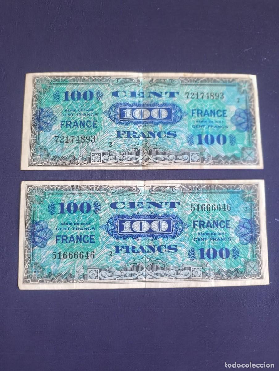 Billetes extranjeros: Lote 2 Billetes 100 Francos Franceses 1944