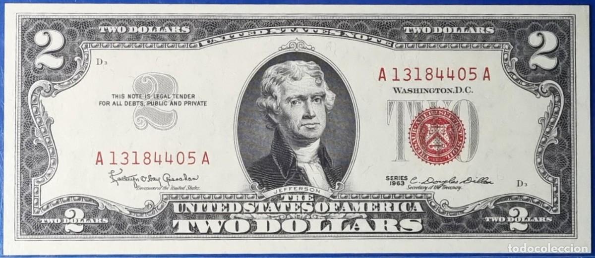 Billetes extranjeros: ESTADOS UNIDOS USA SELLO ROJO SC |SOLO ACEPTO PAYPAL| BILLETE $ 2 DOLLARS 1963 LEER DESCRIPCI