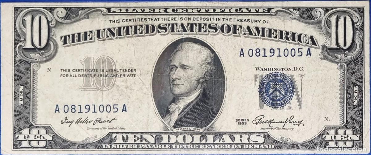 Billetes extranjeros: ESTADOS UNIDOS USA SELLO AZUL MBC++|SOLO ACEPTO PAYPAL| BILLETE $ 10 DOLLARS 1953 LEER DESCRIPCI