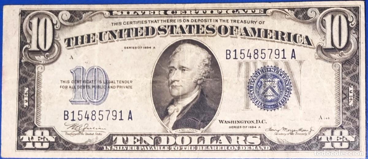 Billetes extranjeros: ESTADOS UNIDOS USA SELLO AZUL MBC+|SOLO ACEPTO PAYPAL| BILLETE $ 10 DOLLARS 1934 LEER DESCRIPCI