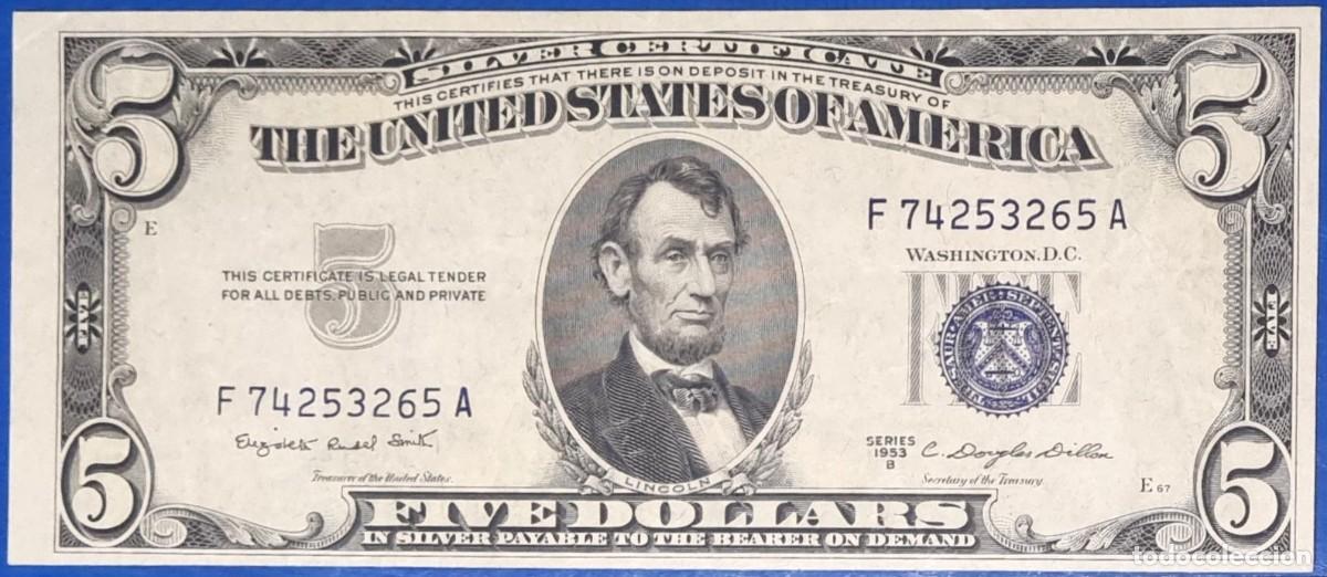 Billetes extranjeros: ESTADOS UNIDOS USA SELLO AZUL EXCELENTE |SOLO ACEPTO PAYPAL| BILLETE $ 5 DOLLARS 1953 LEER DESCRIPCI
