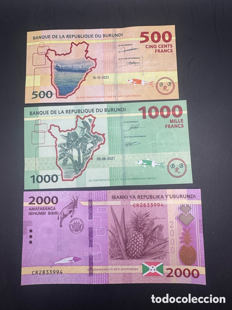 Billetes extranjeros: Lote 3 billetes Burundi
