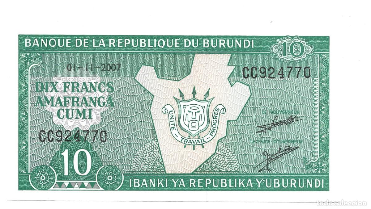 Billetes extranjeros: Billete 10 Francos Burundi 2007 UNC