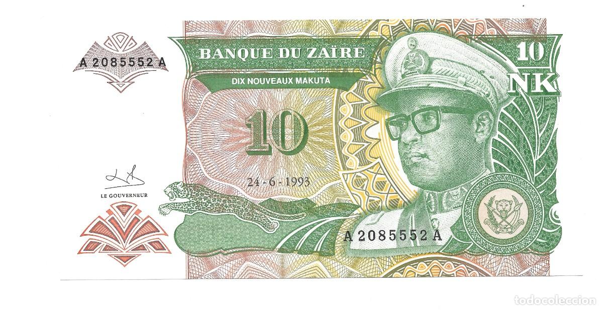 Billetes extranjeros: 10 Nouveaux Makuta Zaire 1993 UNC
