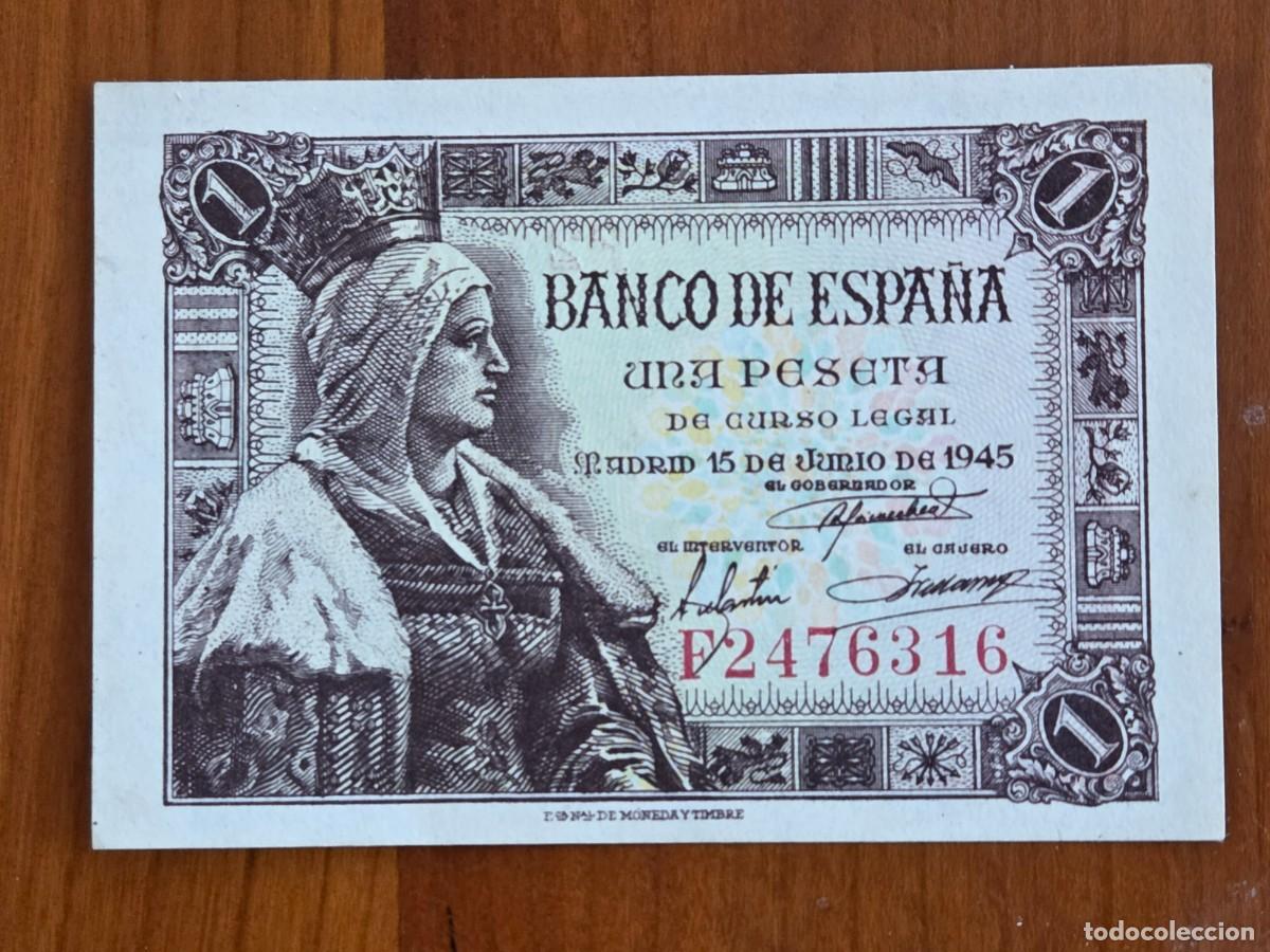 Billetes extranjeros: Billete de 1 peseta a&ntilde;o 1945 Isabel La Cat&oacute;lica