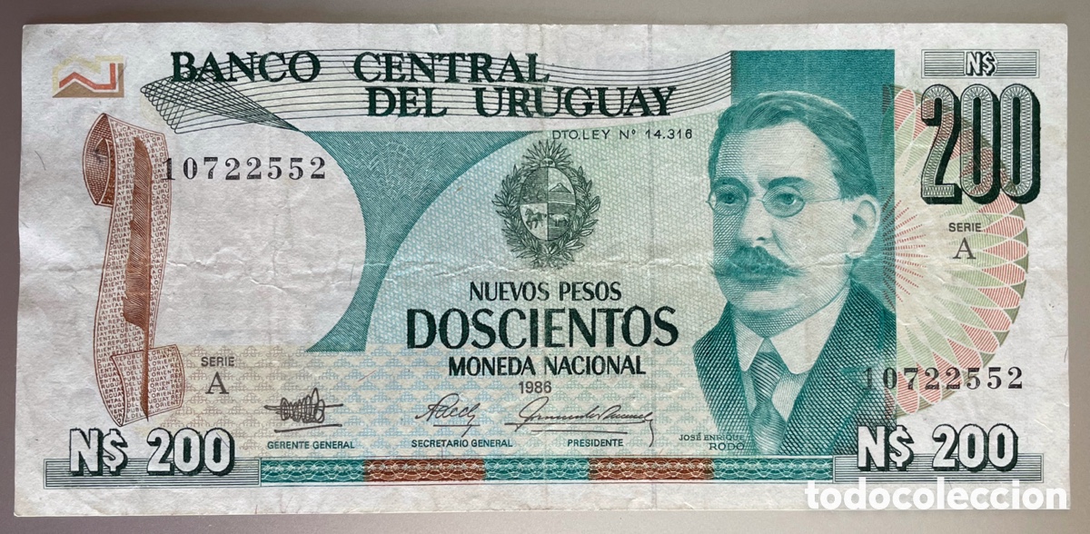 Billetes extranjeros: Uruguay. 200 pesos. 1986 - Foto 2