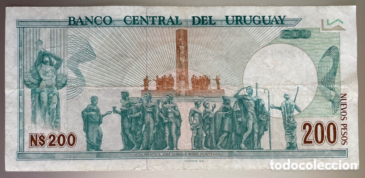 Billetes extranjeros: Uruguay. 200 pesos. 1986