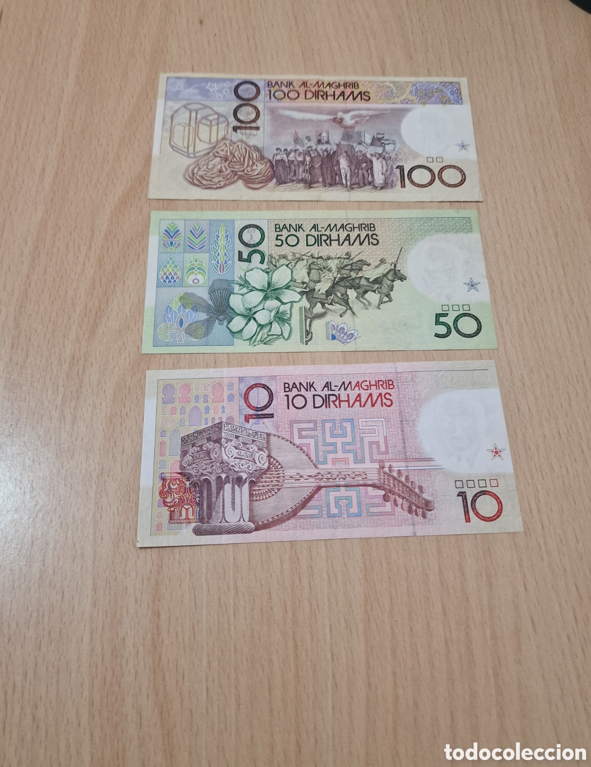 Billetes extranjeros: 3 billetes marruecos 1987 - Foto 2
