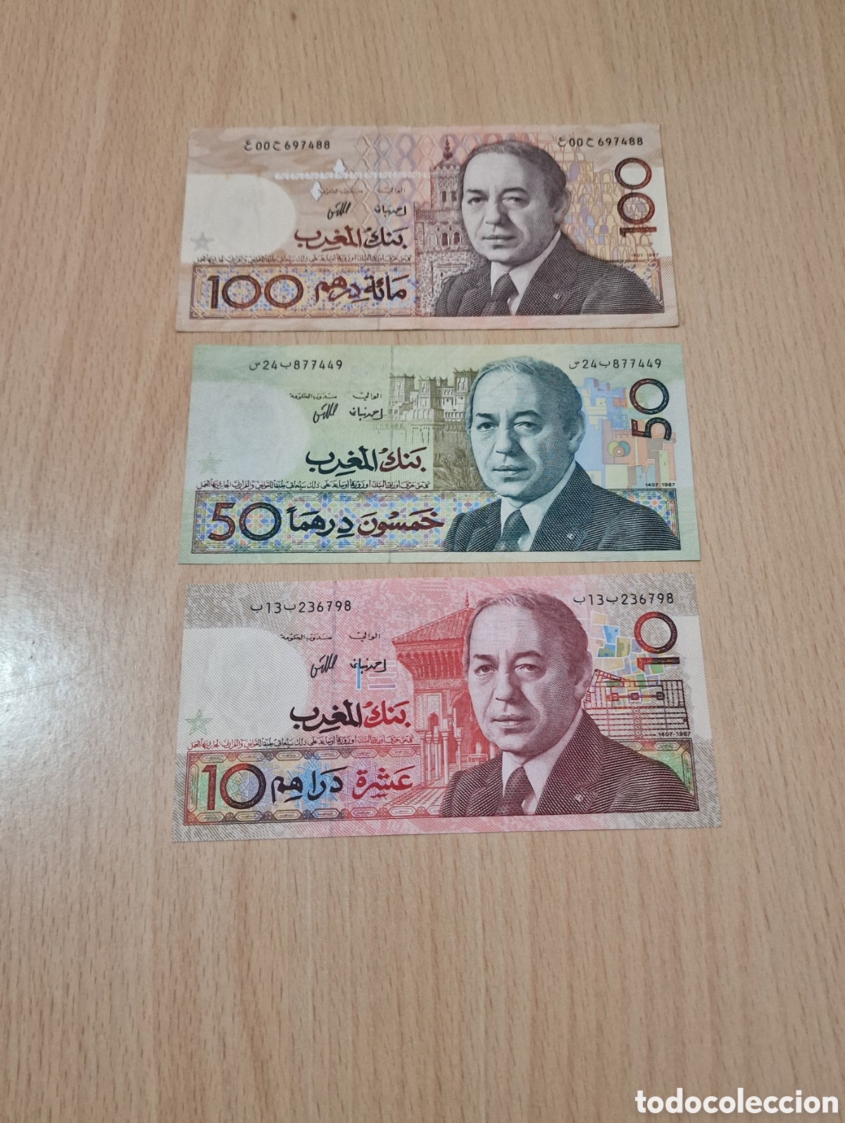 Billetes extranjeros: 3 billetes marruecos 1987