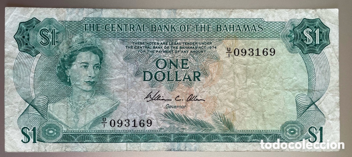 Billetes extranjeros: Bahamas. 1 d&oacute;lar. 1974 - Foto 2