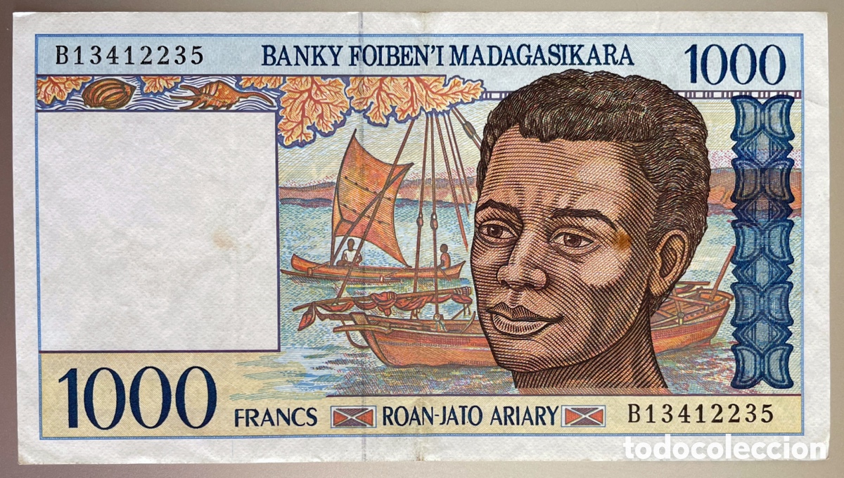 Billetes extranjeros: Madagascar. 1000 francos - Foto 2