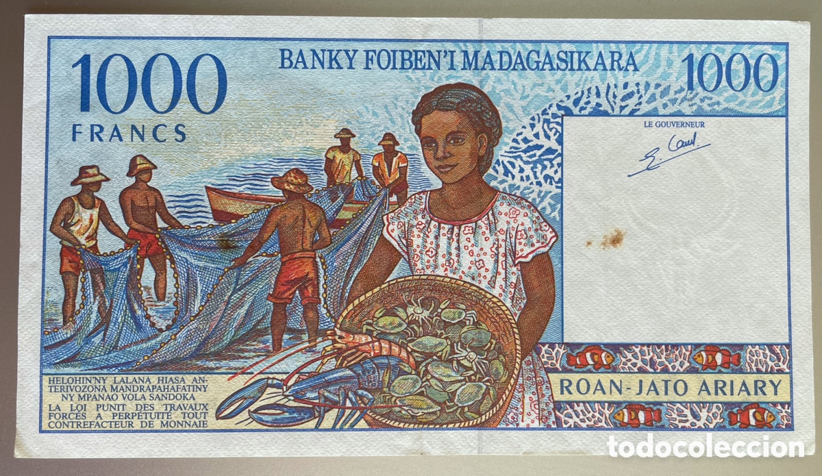 Billetes extranjeros: Madagascar. 1000 francos