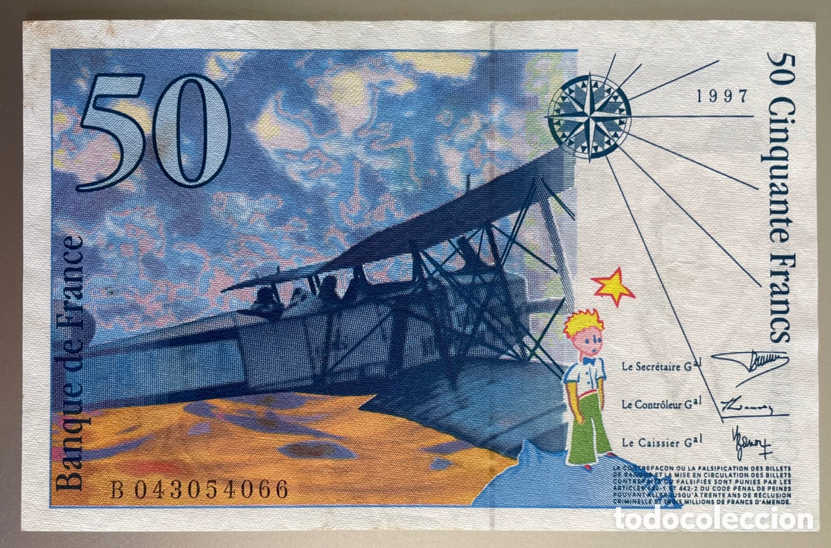 Billetes extranjeros: Francia. 50 francos. El principito. 1997