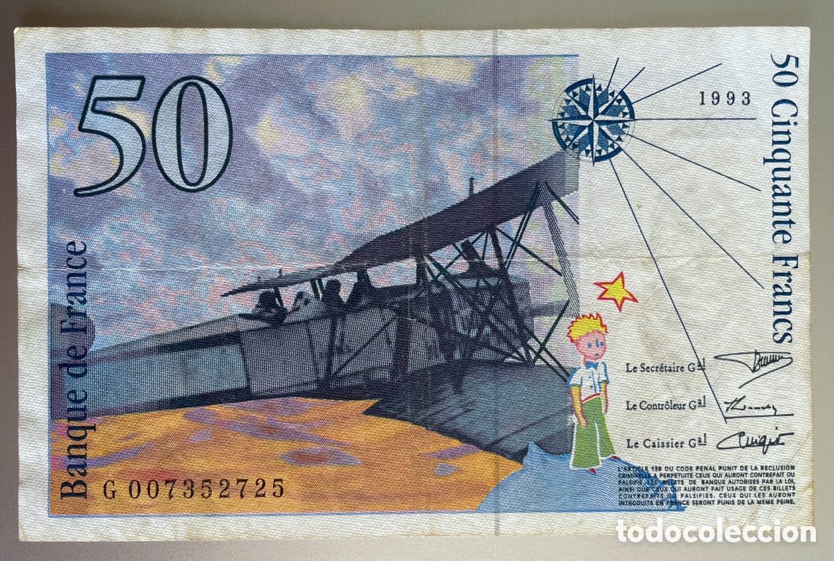 Billetes extranjeros: Francia. 50 francos. El principito. 1993