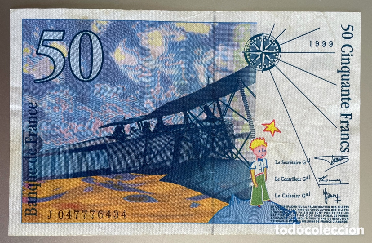 Billetes extranjeros: Francia. 50 francos. El principito. 1999