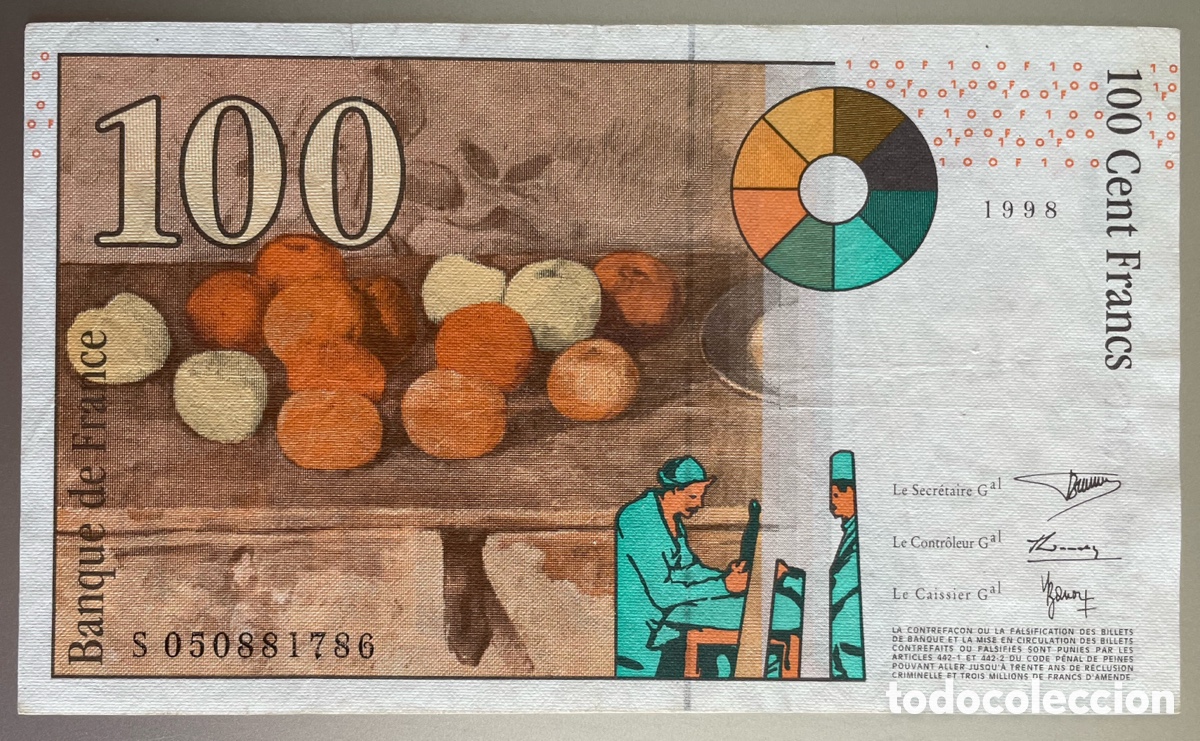 Billetes extranjeros: Francia. 100 Francos 1998. Cezanne