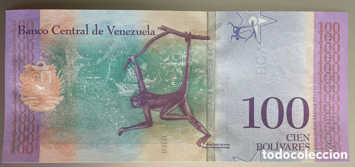Billetes extranjeros: Venezuela. 100 bol&iacute;vares. 2018