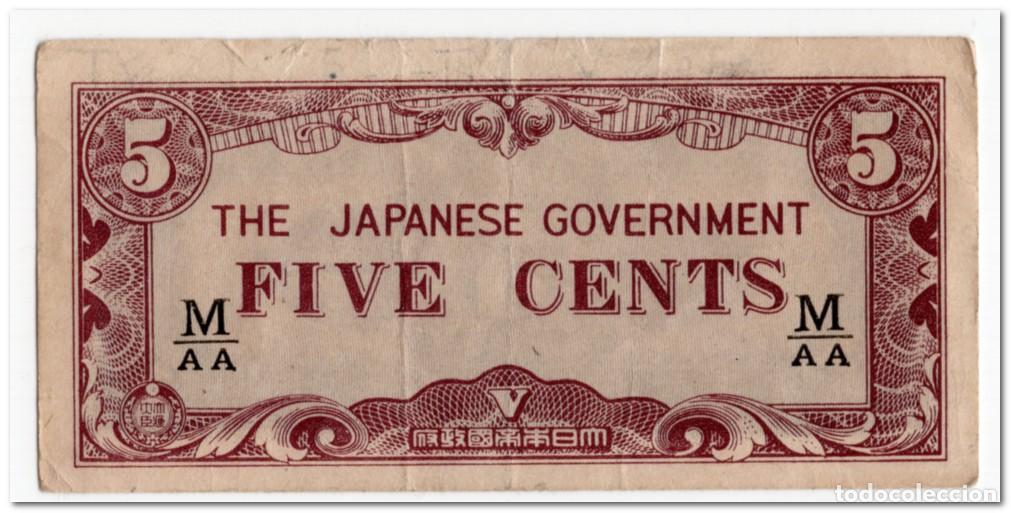 Billetes extranjeros: MALAYA,JAPANESE GOVERNMENT,5 CENTS,1942,P.M2b,FINE