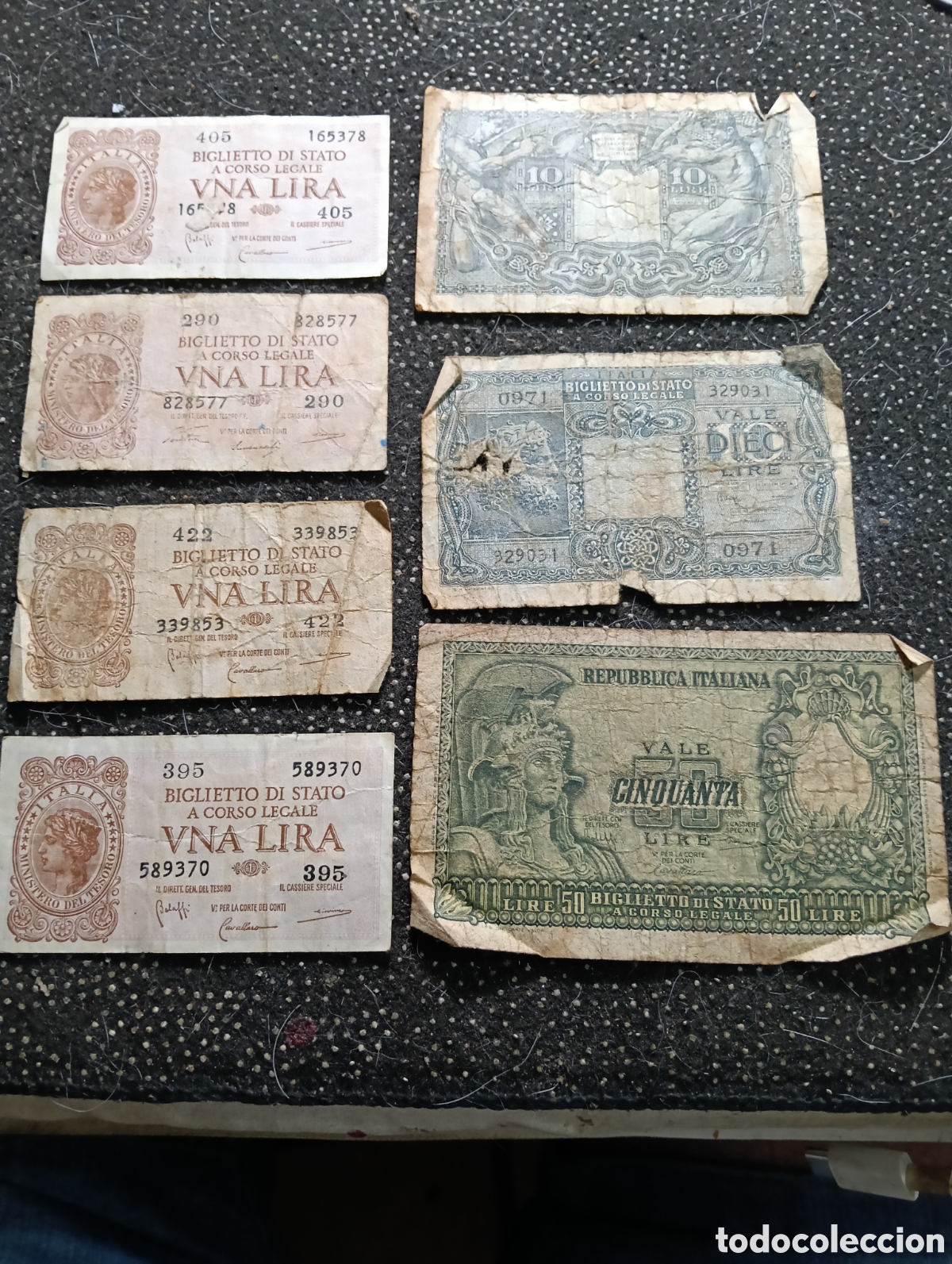 Billetes extranjeros: Lote de billetes de 1 lira, 10 liras y 50 liras, muy Usados
