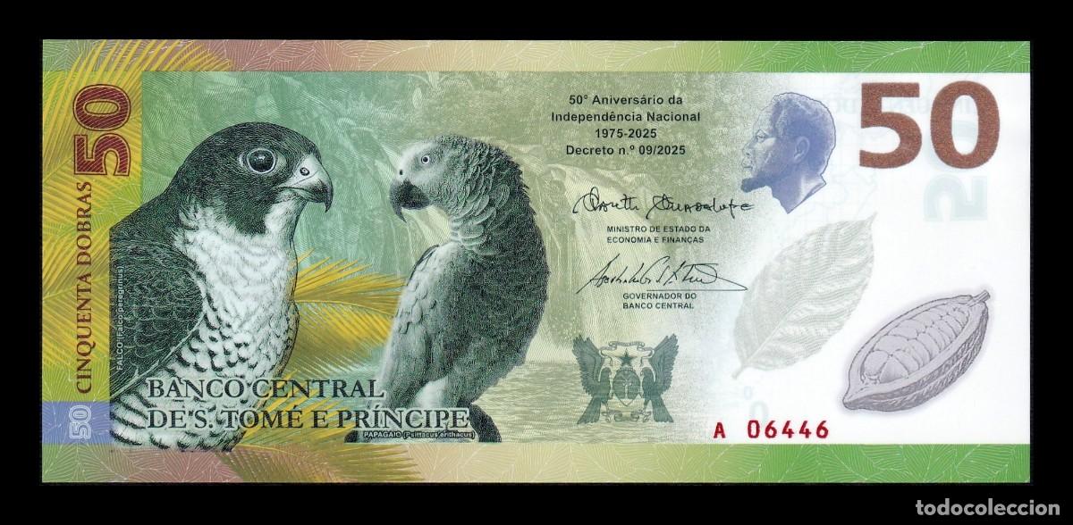 Billetes extranjeros: Santo Tom&eacute; y Pr&iacute;ncipe 50 Dobras Conmemorativo 2025 Pick 82 Nuevo Pol&iacute;mero Sc Unc