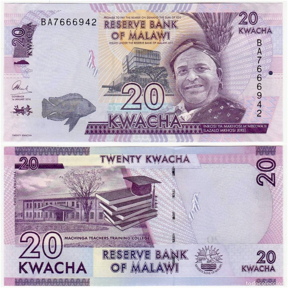 Billetes extranjeros: Malawi 20 Kwacha 2016 n/s BA7666971 Sin Circular