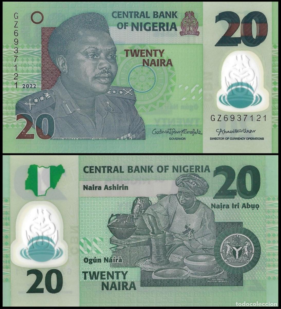 Billetes extranjeros: Nigeria 20 Naira 2022 n/s GZ6937072 Pol&iacute;mero Sin Circular