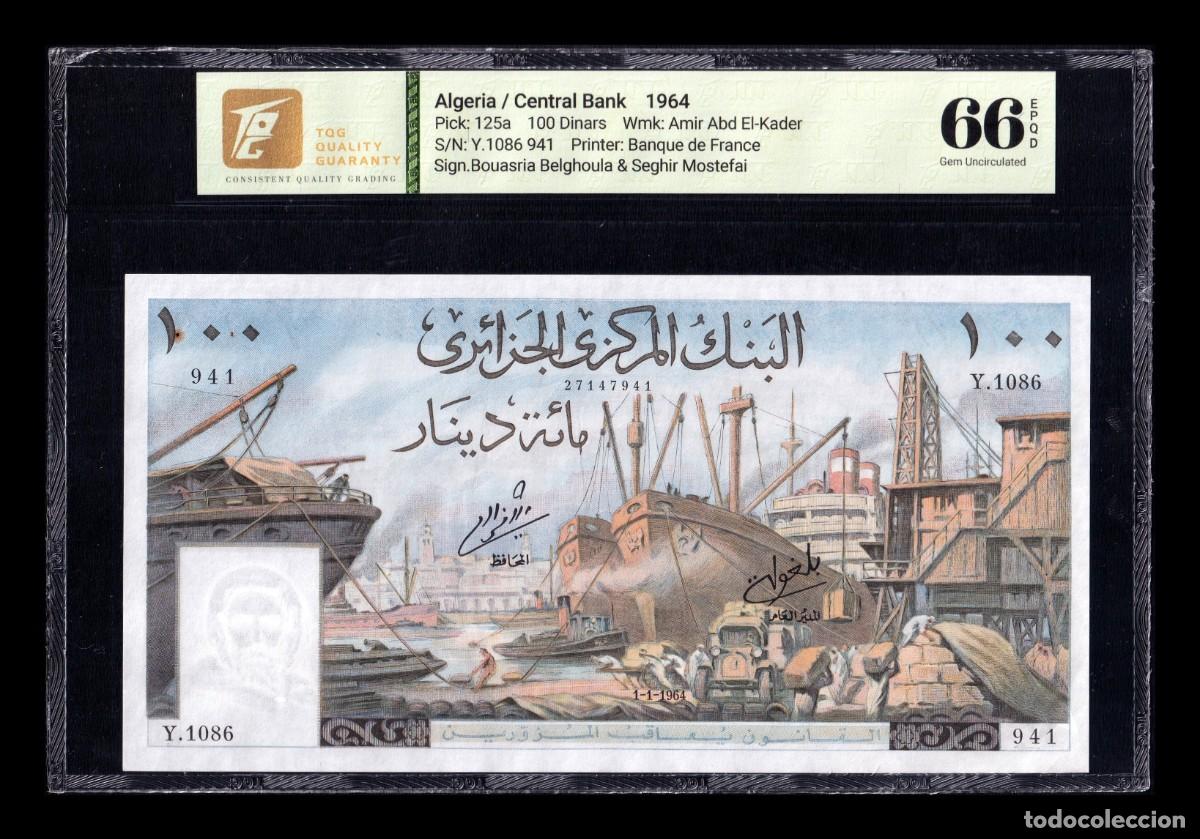 Billetes extranjeros: Argelia 100 Dinares 1964 Pick 125a TQG 66 EPQD Sc Unc