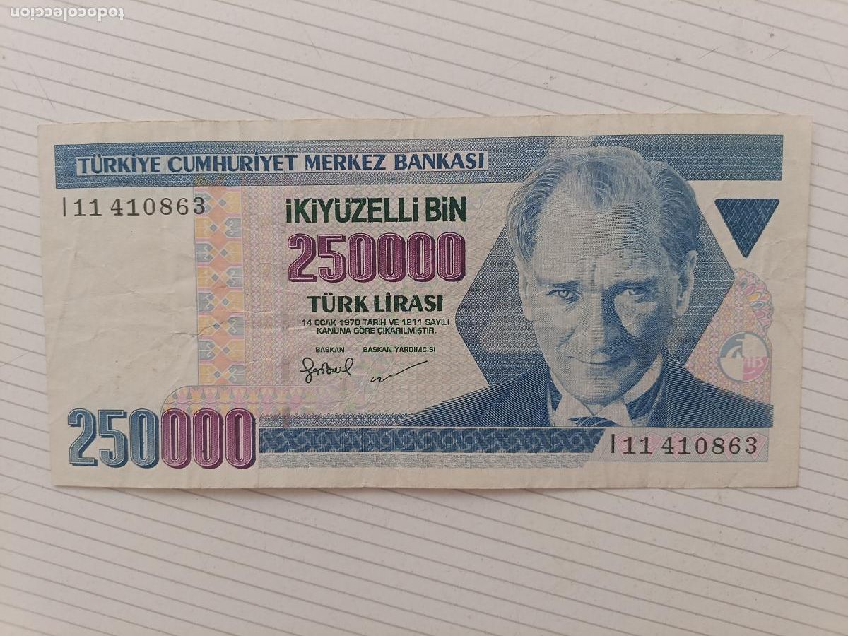 Billetes extranjeros: TURQUIA 250000 LIRASI 1970 TURQUEY IKIYZELLI BIN TURK LIRASI CUMHURIYET MERKEZ BANKASI