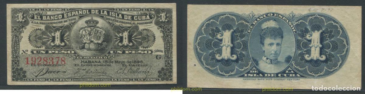 Billetes extranjeros: 11326 CUBA. COLONIA ESPA&Ntilde;OLA 1896 1 PESO BANCO ESPA&Ntilde;OL DE LA ISLA DE CUBA 1896