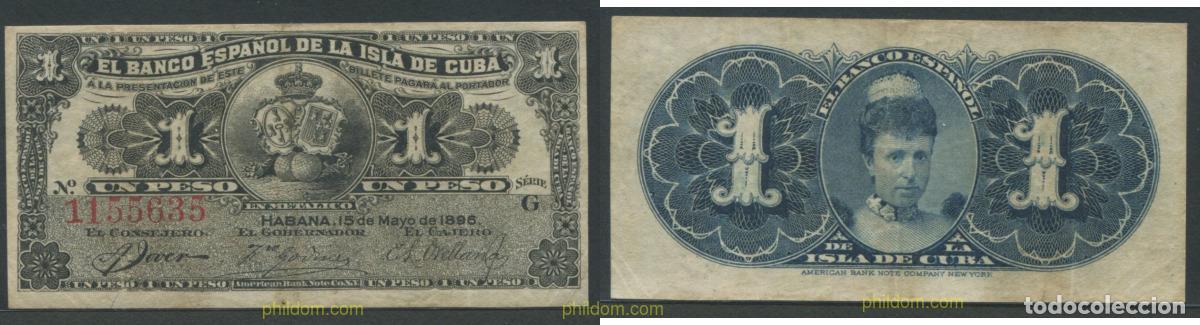 Billetes extranjeros: 11325 CUBA. COLONIA ESPA&Ntilde;OLA 1896 1 PESO BANCO ESPA&Ntilde;OL DE LA ISLA DE CUBA 1896