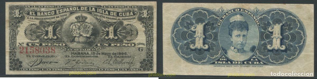 Billetes extranjeros: 11324 CUBA. COLONIA ESPA&Ntilde;OLA 1896 1 PESO BANCO ESPA&Ntilde;OL DE LA ISLA DE CUBA 1896