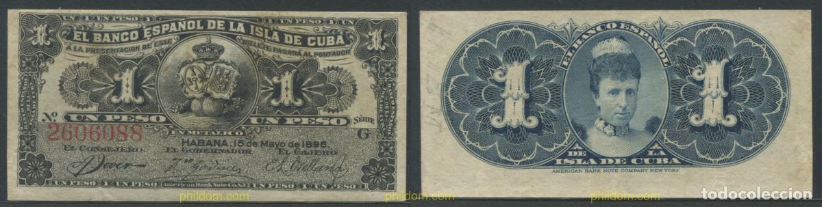Billetes extranjeros: 11323 CUBA. COLONIA ESPA&Ntilde;OLA 1896 1 PESO BANCO ESPA&Ntilde;OL DE LA ISLA DE CUBA 1896