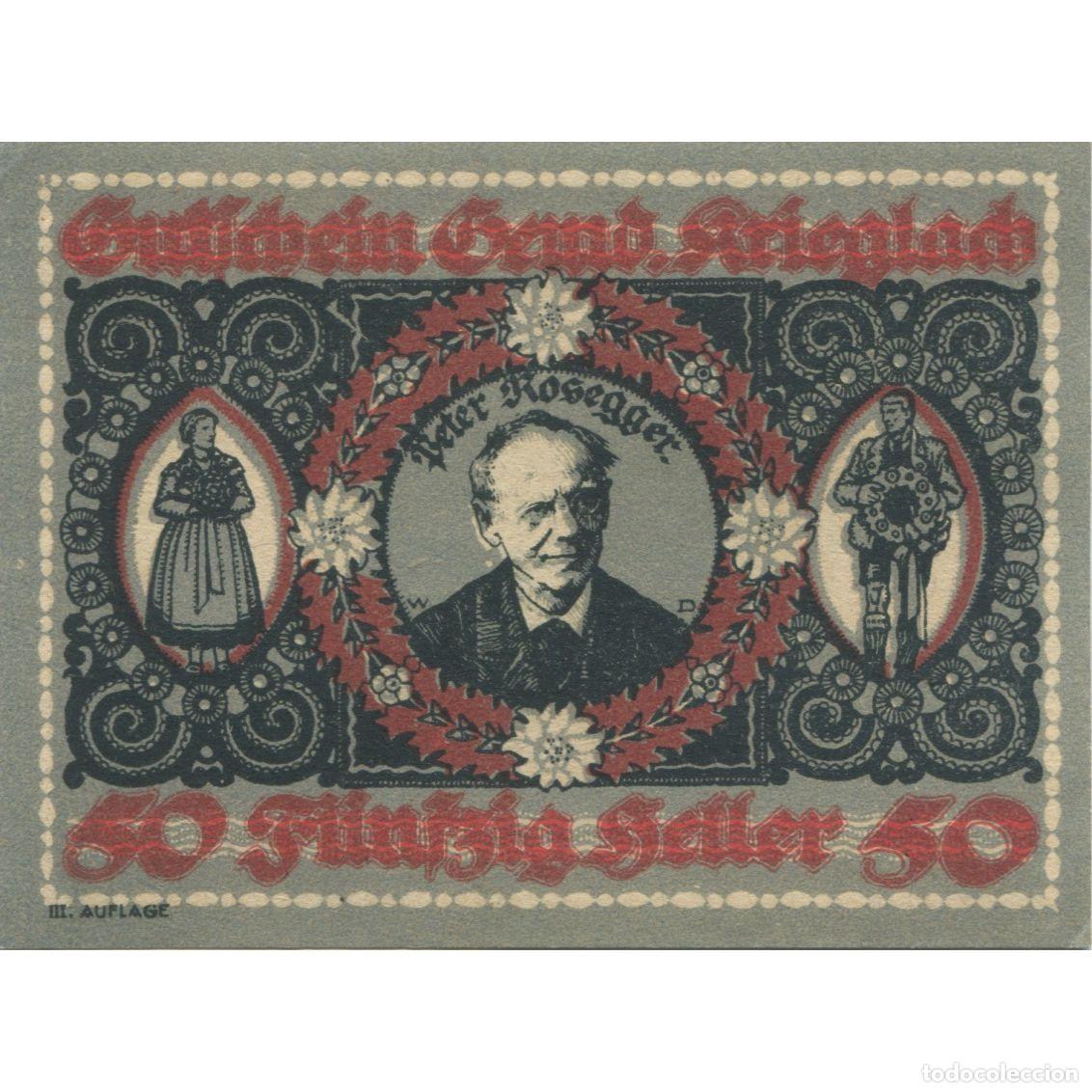 Billetes extranjeros: [#286175] Billete, Austria, Krieglach, 50 Heller, personnage, 1920 SC Mehl:FS 480a