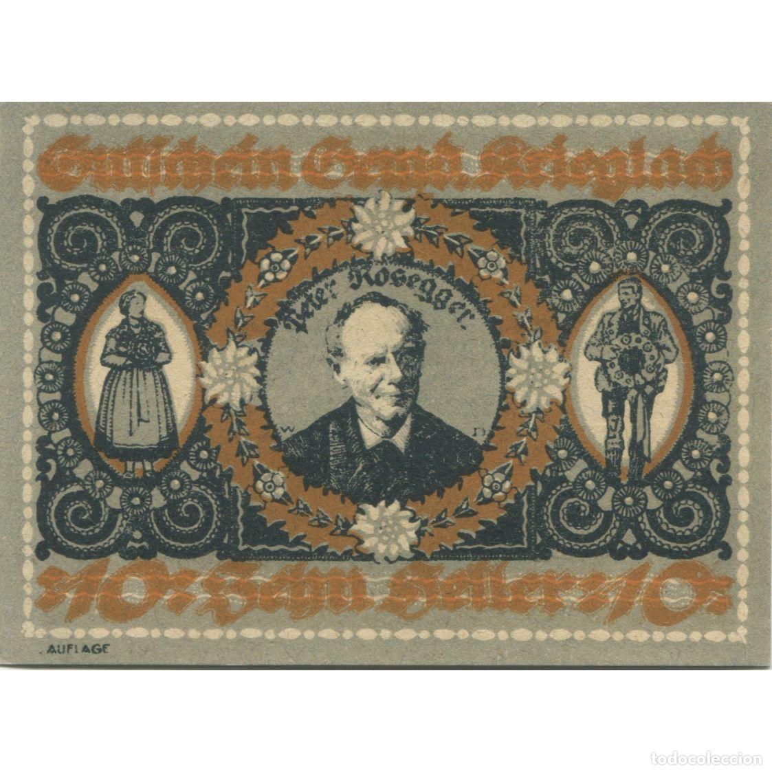 Billetes extranjeros: [#286173] Billete, Austria, Krieglach, 10 Heller, portrait 1920-10-31, SC Mehl:FS 480a