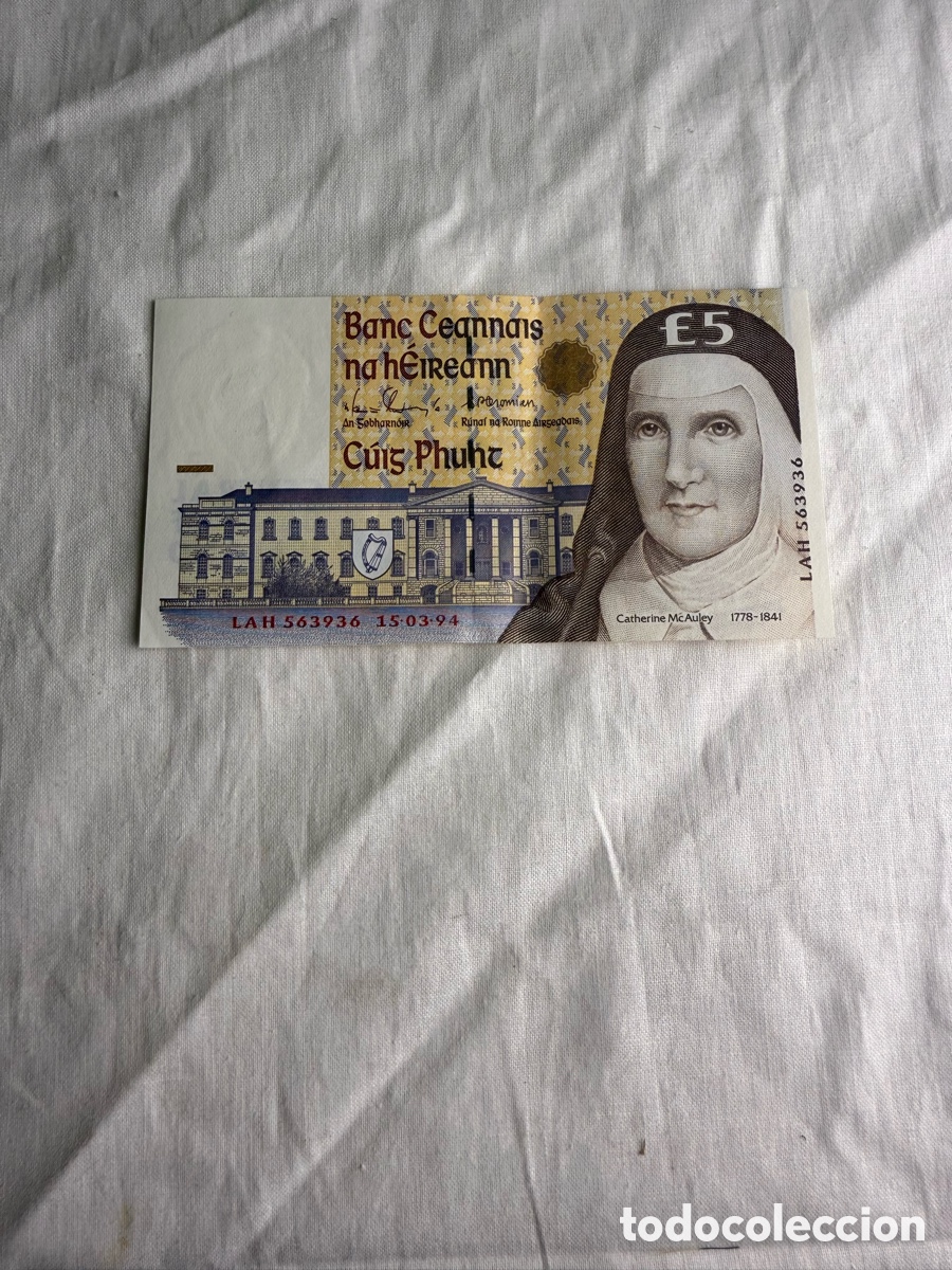 Billetes extranjeros: Billete Irlanda 5 libras 1994 &ndash; Catherine McAuley &ndash; Central Bank of Ireland
