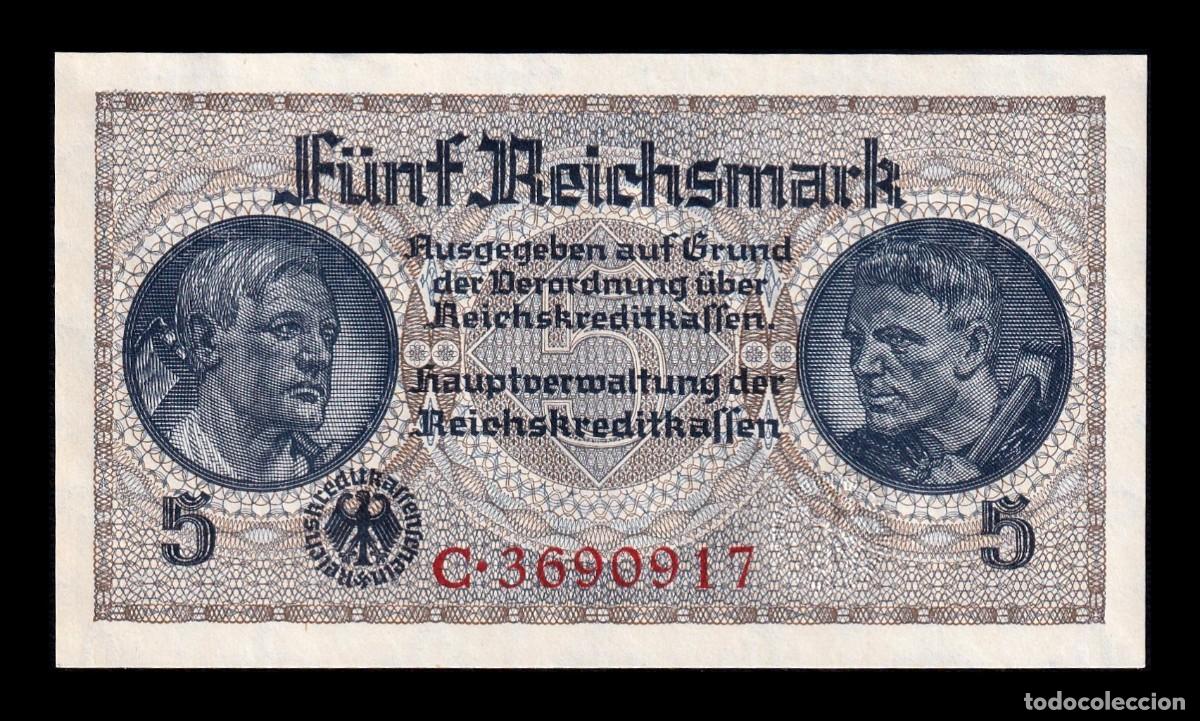 Billetes extranjeros: Alemania Nazi 5 Reichsmark 1940-1945 Pick R138 Sc Unc
