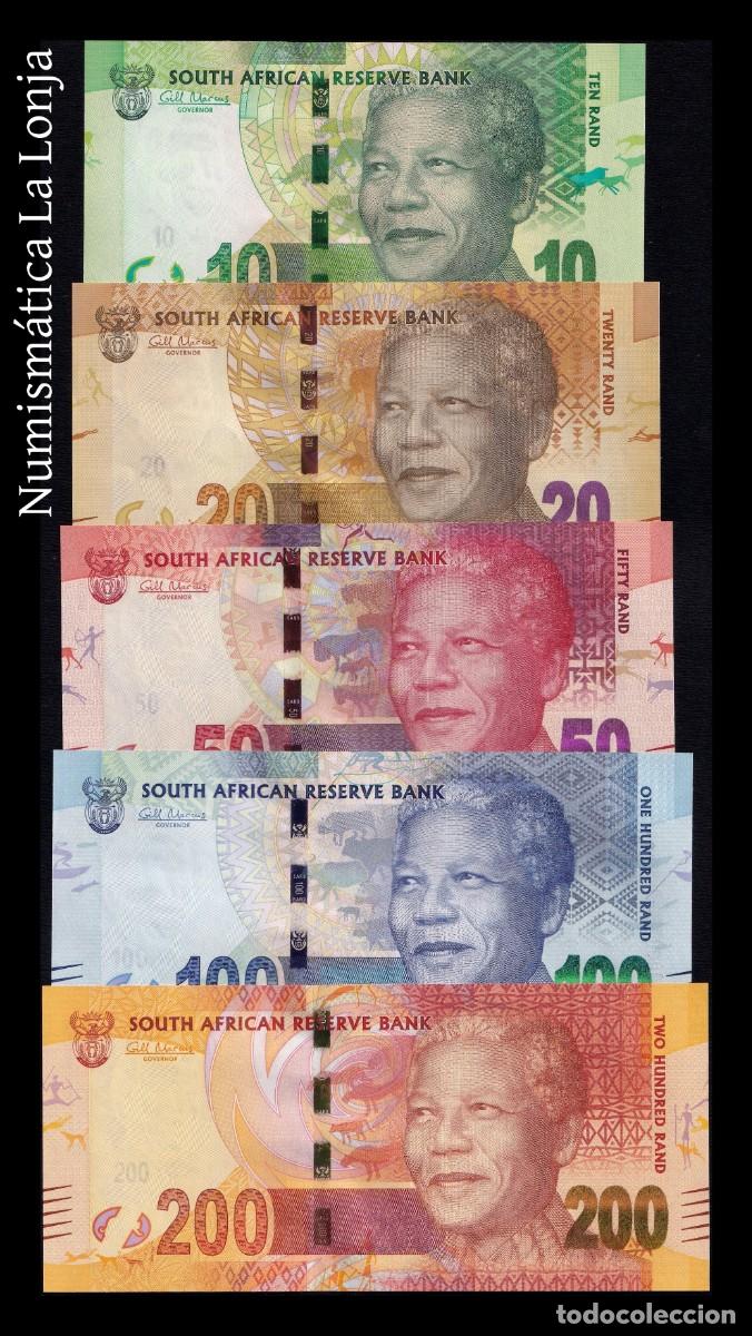 Billetes extranjeros: Sud&aacute;frica Set Completo 5 billetes 10-200 Rand Pick 133-137 Misma Numeraci&oacute;n Sc Unc