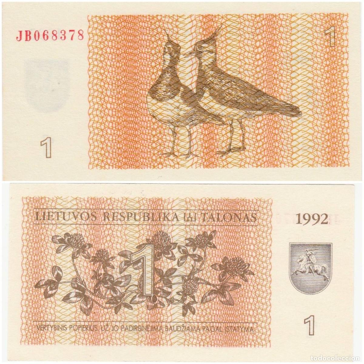 Billetes extranjeros: LITUANIA 1 TALONAS 1992 Pick 39 n/s JB068378 SIN CIRCULAR (el de la foto)